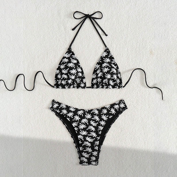 Damen Triangel-Bikini mit floralem Palmendruck Drune