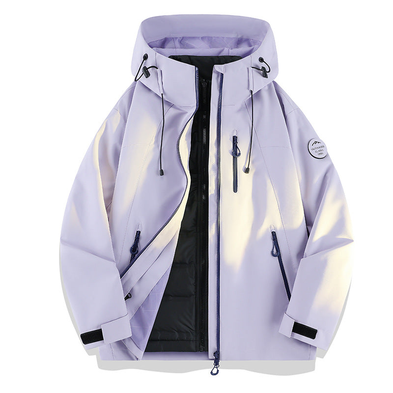 Damen Leichte wasserdichte Kapuzenjacke mit Teddy‑Charm und verdeckten Reißverschlusstaschen Drune