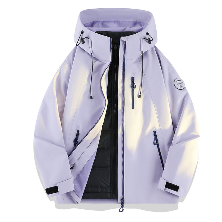 Damen Leichte wasserdichte Kapuzenjacke mit Teddy‑Charm und verdeckten Reißverschlusstaschen Drune