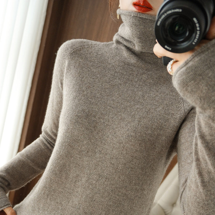 Damen Weicher Rollkragenpullover aus Kaschmir‑Look mit Daumenloch und figurbetonter Silhouette Drune