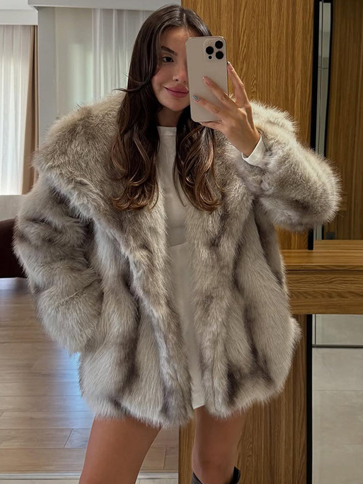 Damen Kurzmantel Oversize Kunstpelz mit voluminösem Schalkragen und Boxy‑Silhouette Drune