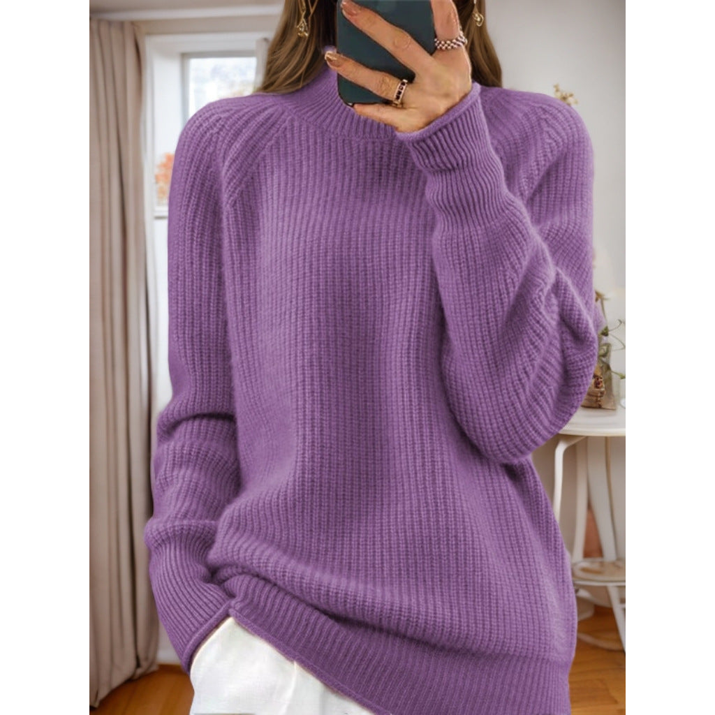 Damen nan kuscheliger Strickpullover mit Stehkragen und Rippstruktur Drune