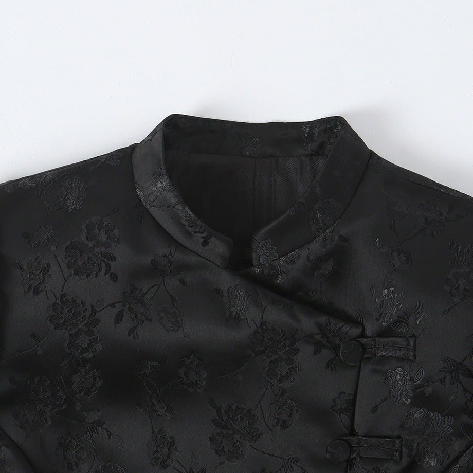 Damen Taillierte Jacquard-Blazerjacke mit Mandarinkragen und Zierknotenverschluss Drune