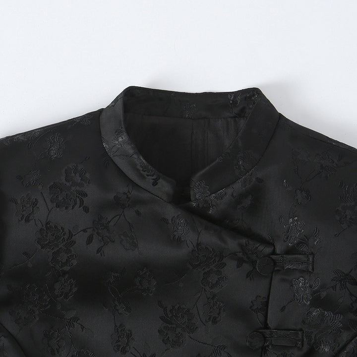 Damen Taillierte Jacquard-Blazerjacke mit Mandarinkragen und Zierknotenverschluss Drune