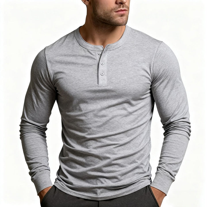 Herren Langarm-Henley-Shirt mit klassischem Knopfdetail und körpernaher Passform Drune
