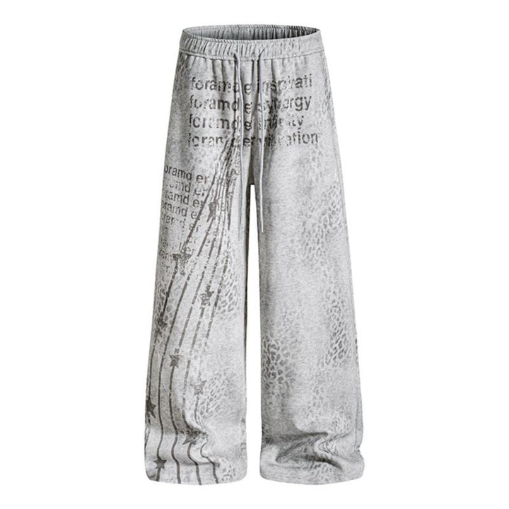 Damen Weite Palazzo-Joggpants mit Tunnelzugbund, Statement-Print und Vintage-Waschung Drune