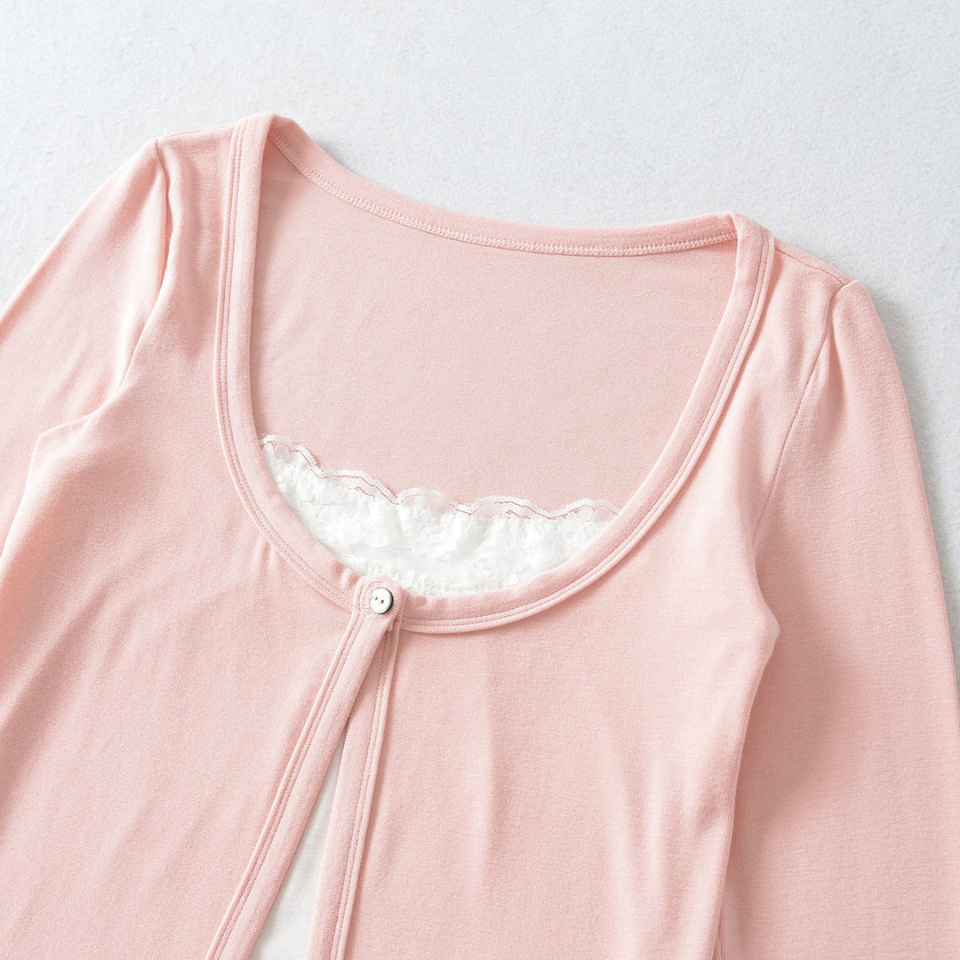 Damen Lagen-Cardigan mit integriertem Spitzen‑Cami und einreihigem Knopfverschluss Drune