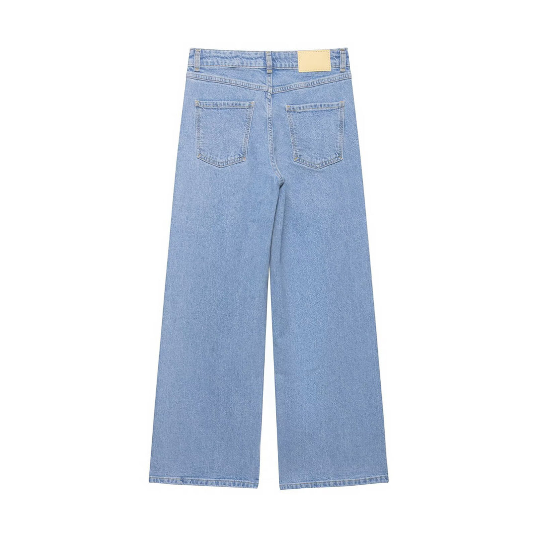 Damen Hochtaillierte weite Denim-Jeans mit klassischem Taschen-Design und geradem Saum Drune