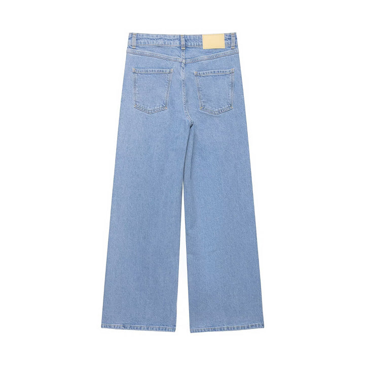 Damen Hochtaillierte weite Denim-Jeans mit klassischem Taschen-Design und geradem Saum Drune