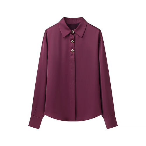 Damen nan fließende Satin-Hemdbluse mit dekorativen Zierknöpfen und geradem Schnitt Drune