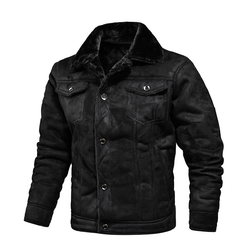 Herren Truckerjacke aus Velours-Kunstleder mit Teddy-Innenfutter Drune