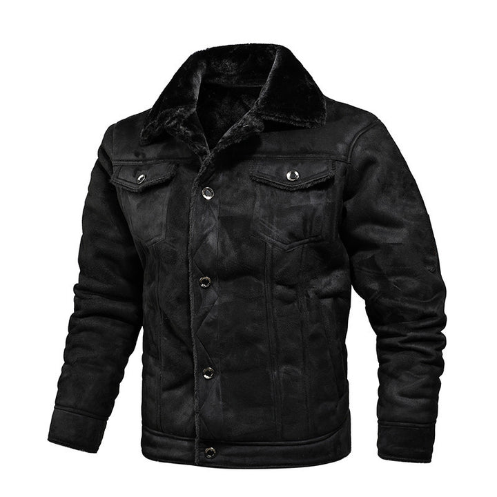 Herren Truckerjacke aus Velours-Kunstleder mit Teddy-Innenfutter Drune