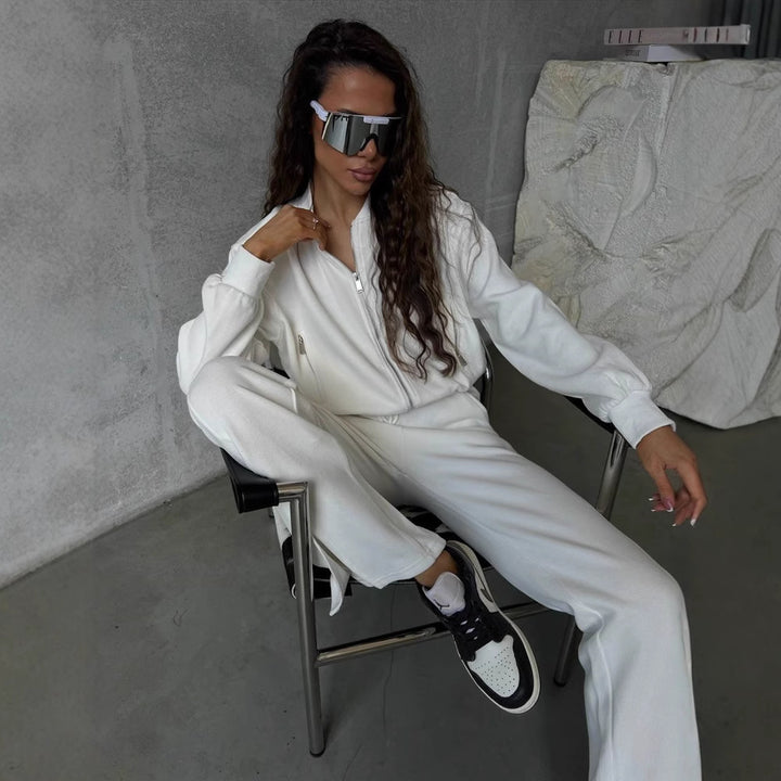 Damen Loungewear-Set mit Kurzzip-Jacke und High‑Waist‑Jogginghose mit Seitenschlitz Drune