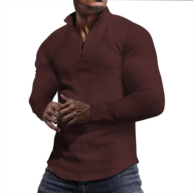 Herren Waffelstrick-Langarmshirt mit kurzem Reißverschluss Drune
