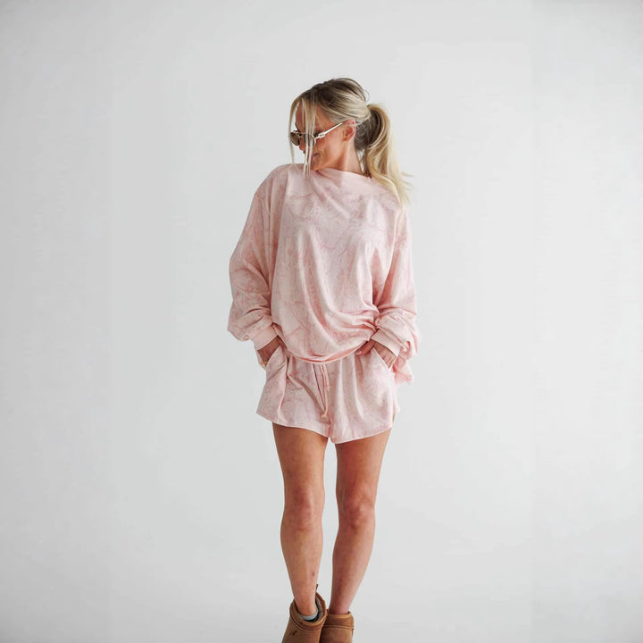 Damen lässiger Sweatshirt- und Shorts-Anzug mit hohem Stehkragen und elastischen Details Drune