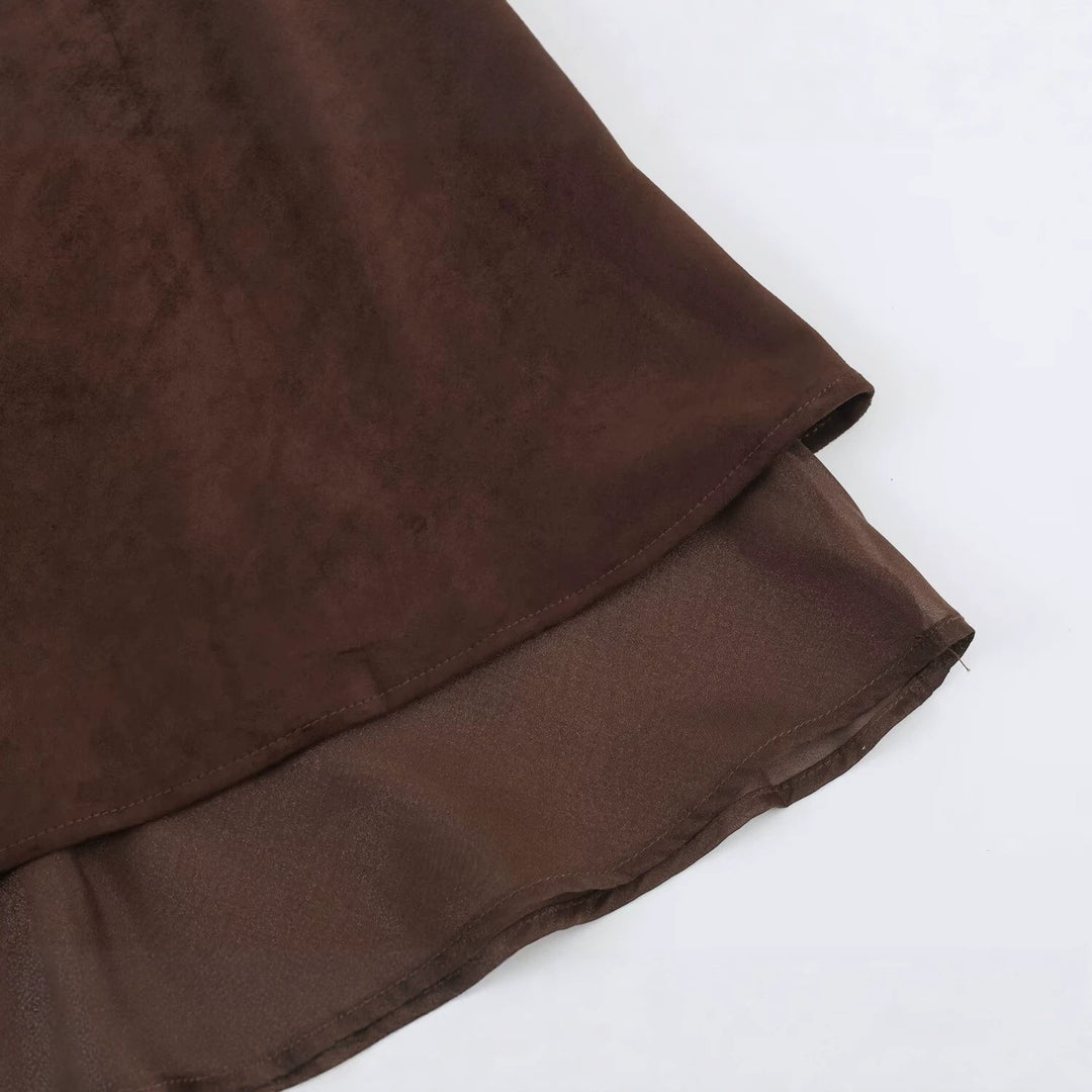 Damen A‑Linien Midirock mit Veloursoptik und Chiffon‑Volant Drune