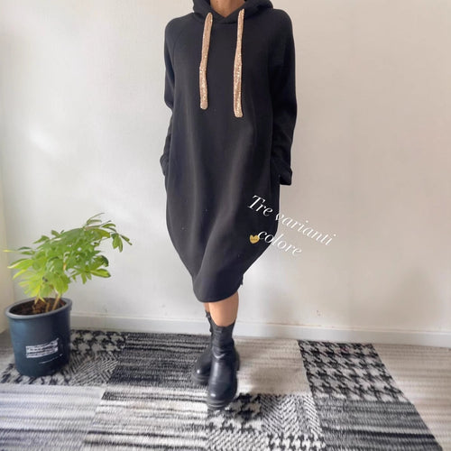 Damen Kapuzenkleid im lässigen Oversize-Stil mit glitzernden Akzenten Drune