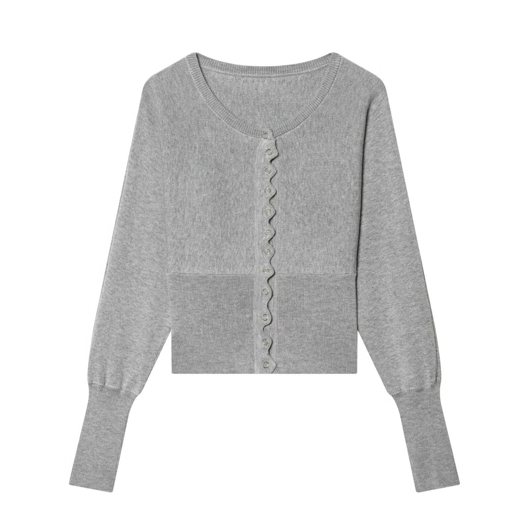 Damen Feinstrick-Cardigan-und-Shorts-Set mit Wellensaum und gerippten Bündchen Drune