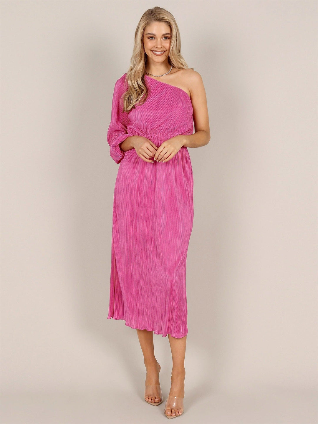 Damen Asymmetrisches Plisseekleid mit Taillengürtel Drune