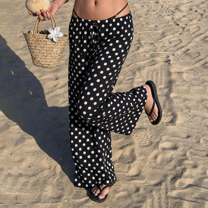 Damen nan weite Palazzo-Hose mit elastischem Bund und Punkte-Muster Drune