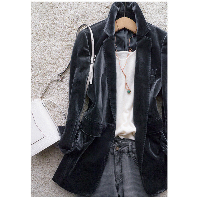 Damen Eleganter Samtblazer mit schmalem Schnitt Drune