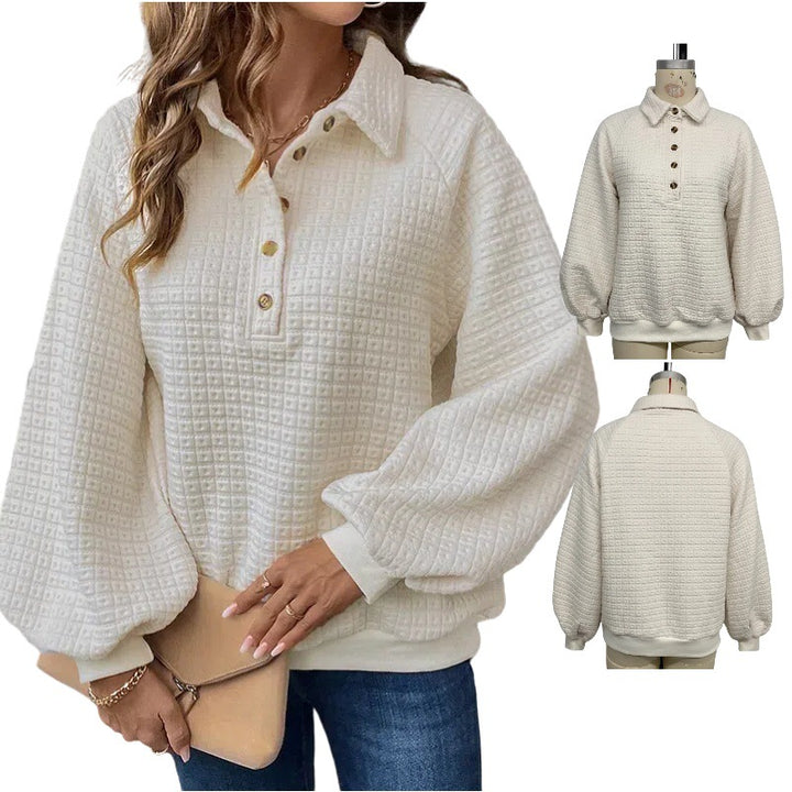 Damen lässiger Oversized Pullover mit strukturiertem Waffelmuster Drune