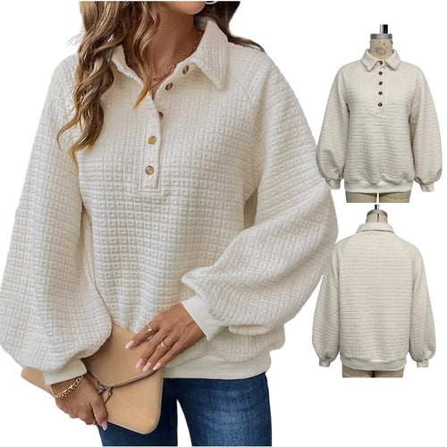 Damen lässiger Oversized Pullover mit strukturiertem Waffelmuster Drune