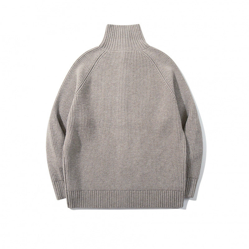 Herren grobgestrickter Knopfcardigan mit hohem Rollkragen und Raglanärmeln Drune
