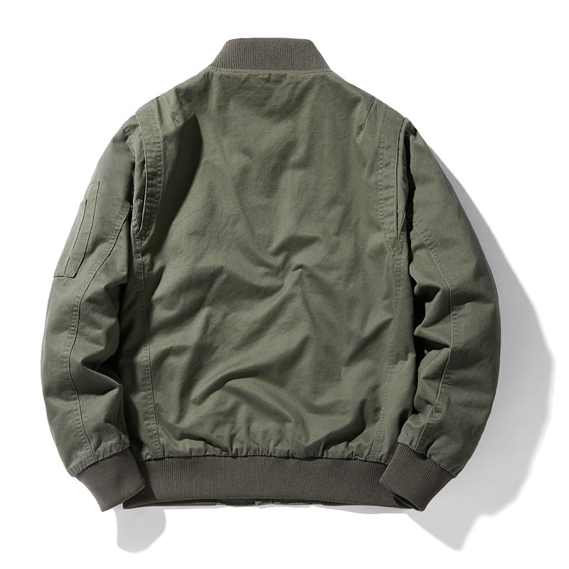 Herren  Baumwoll-Canvas Pilot Zip-Jacke mit geripptem Kragen, Bündchen, Saum und utility Ärmel Tasche Drune