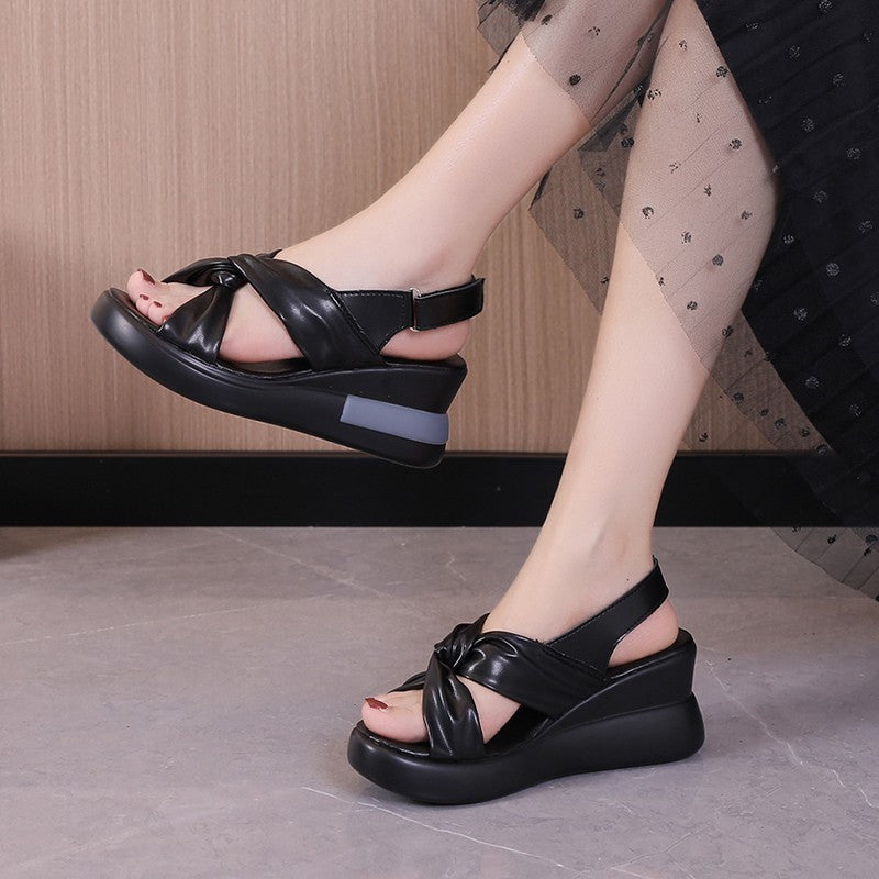 Damen Wedge-Sandalen mit modischem Knoten-Design und flexiblem Fußbett Drune
