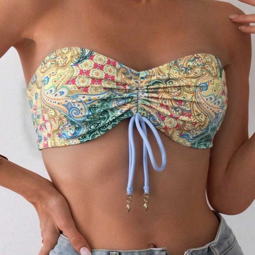 Damen Bandeau-Bikini-Oberteil mit verspieltem Muster Drune