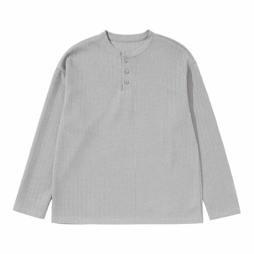 Unisex Strukturierter Waffel-Henleyshirt mit geradem Saum und Oversize-Silhouette Drune