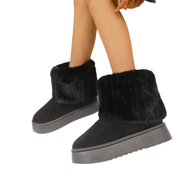 Damen gefütterte Kurzstiefel mit hoher Kunstfellmanschette und rutschfester Profilsohle Drune