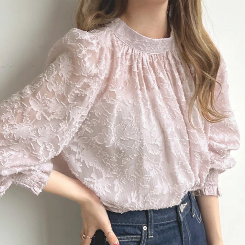 Damen elegante Bluse mit Bouquets und Volumenärmel Drune