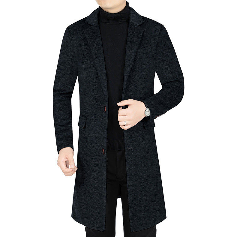 Herren Langer Wollmix-Mantel mit durchgehendem Kunstfell-Futter und schlanker Silhouette Drune