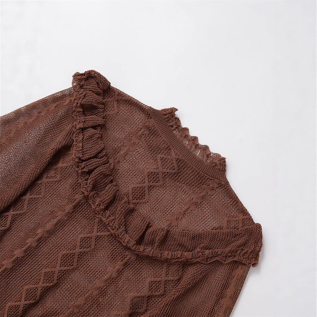 Damen luftige Strickjacke mit fließendem Schnitt und Rüschendetails Drune