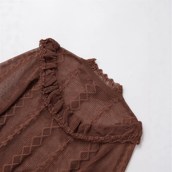 Damen luftige Strickjacke mit fließendem Schnitt und Rüschendetails Drune