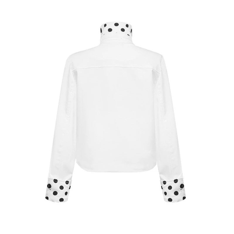 Damen Kurze Double-Breasted Jacke mit Stehkragen und Polka‑Dot-Futter Drune
