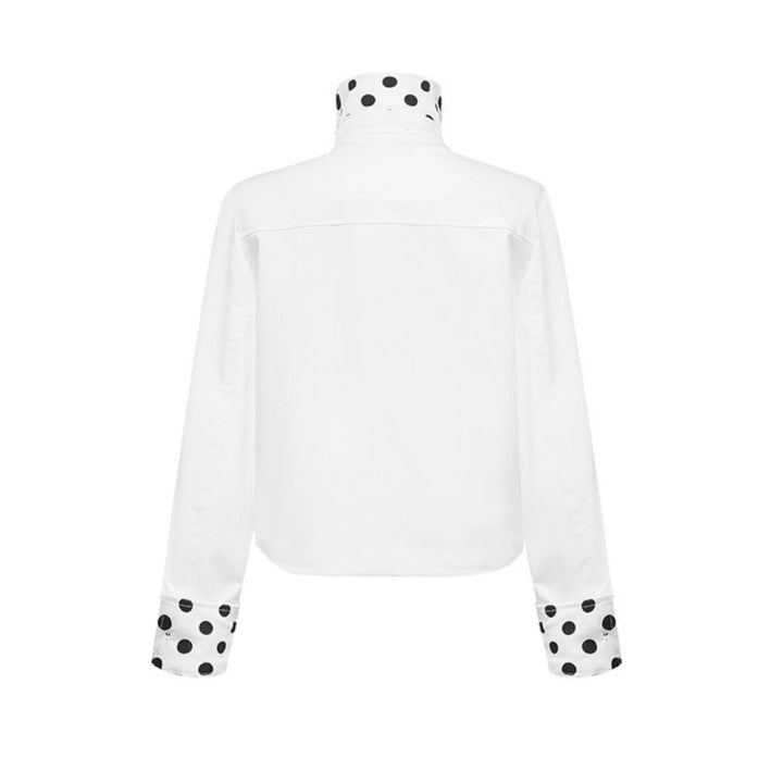 Damen Kurze Double-Breasted Jacke mit Stehkragen und Polka‑Dot-Futter Drune