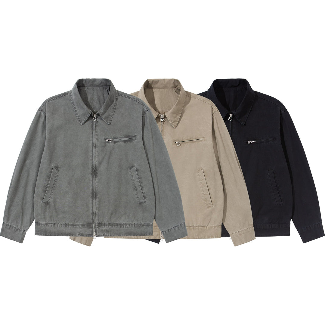 Herren Kurzblouson im Vintage‑Washed Canvas mit Zwei‑Wege‑Reißverschluss Drune