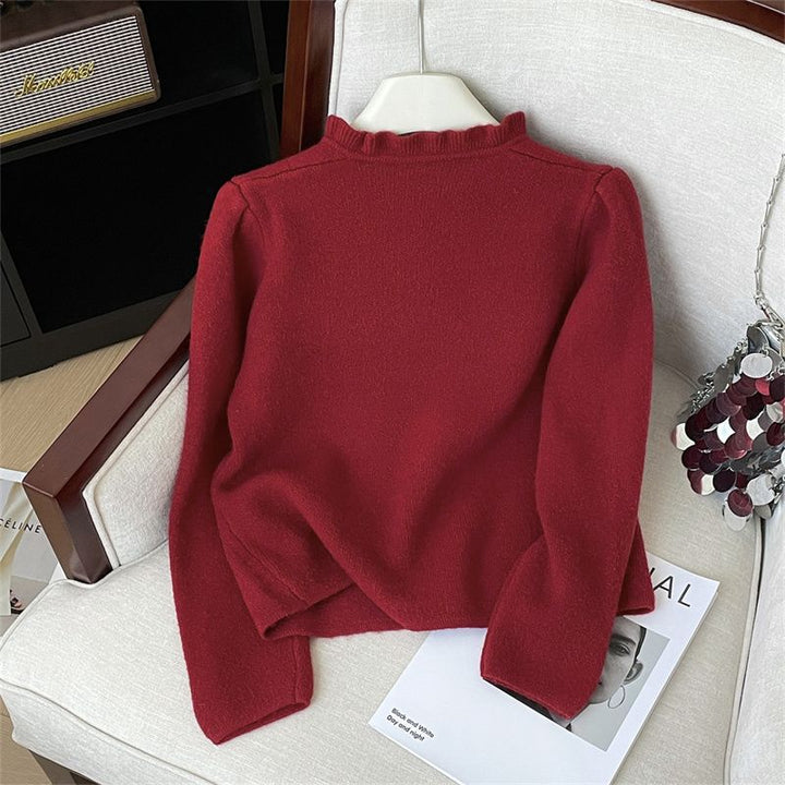 Damen Elegante Strickjacke mit Rüschendetail Drune