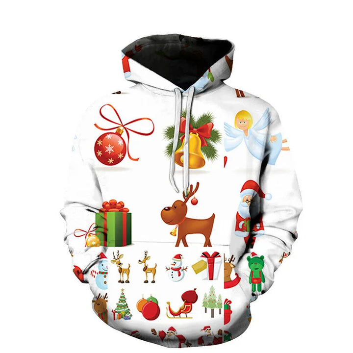 Damen Verspielter Weihnachts-Kapuzenpullover mit buntem Motiv Drune