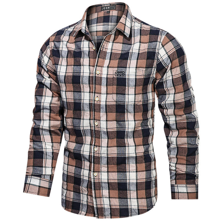 Herren nan tailliertes Karomuster-Flanellhemd mit Brusttasche und weichem Baumwollmix Drune