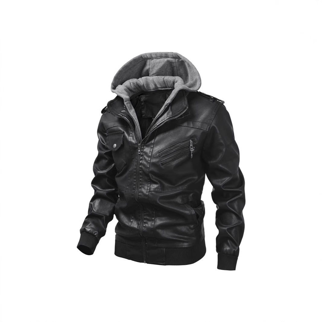 Herren Kunstlederjacke mit Kapuze Drune