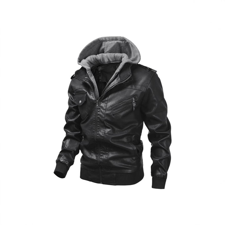 Herren Kunstlederjacke mit Kapuze Drune