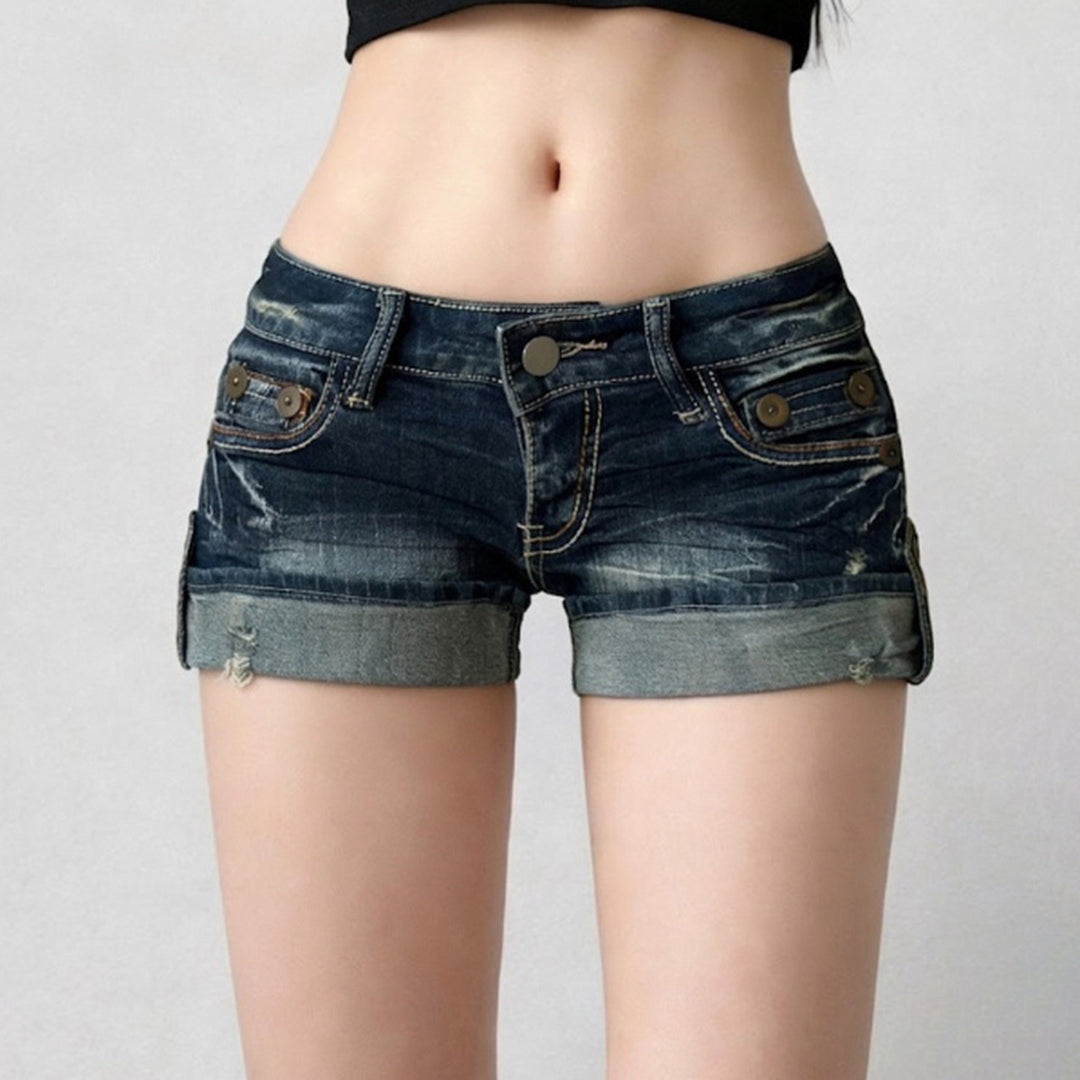 Damen lässige Denim-Shorts mit modischen Distressed-Details und umgeschlagenem Saum Drune