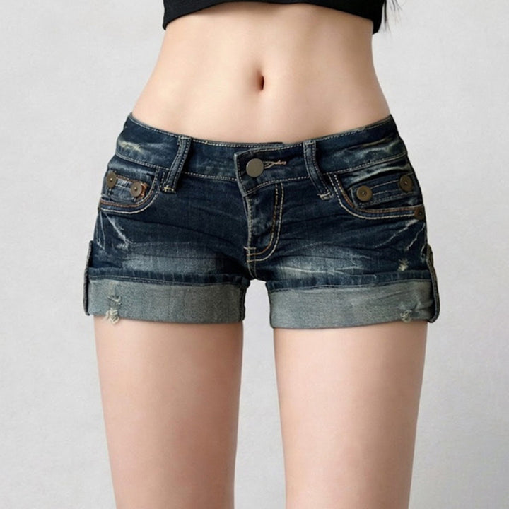Damen lässige Denim-Shorts mit modischen Distressed-Details und umgeschlagenem Saum Drune