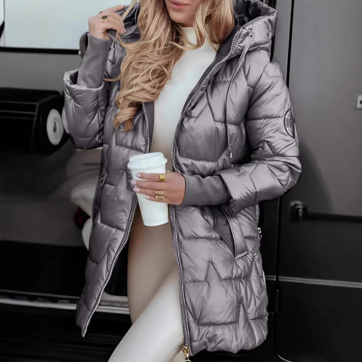 Damen modische und wärmende Steppjacke mit Kapuze Drune