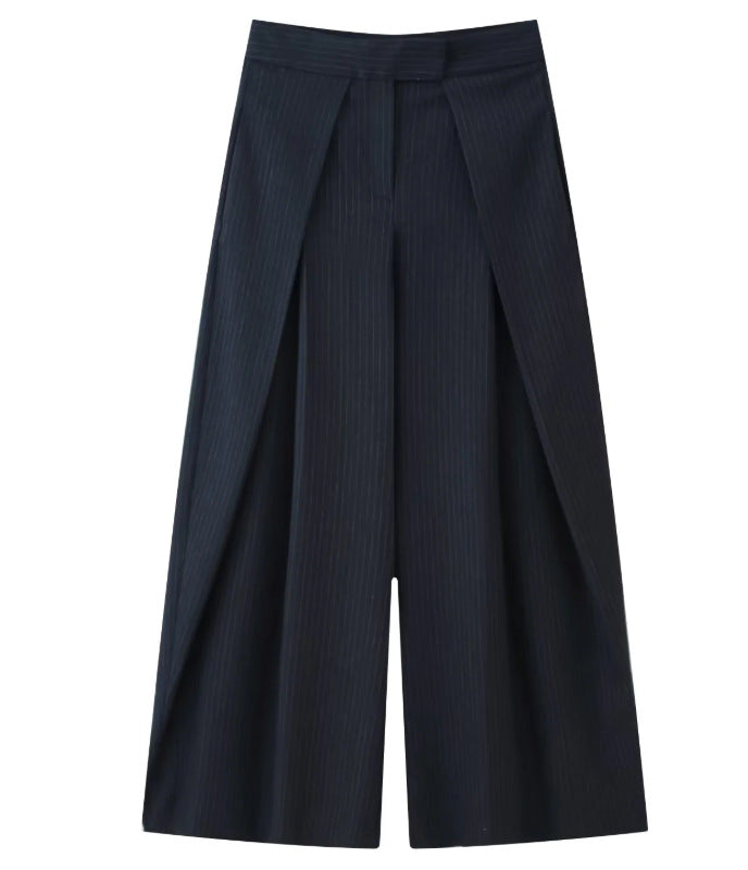 Damen 400+ weite Culotte‑Hose mit hoher Taille, verdeckter Knopfblende und vorderen Überlappungs‑Schlitzen Drune