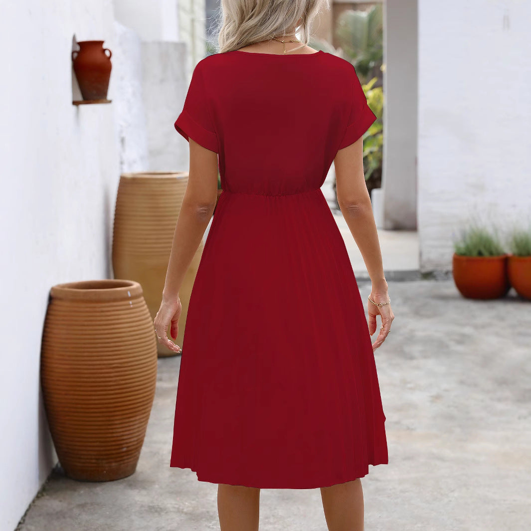Damen Plissee Kleid mit eleganter Taillierung und schickem Gürtel Drune